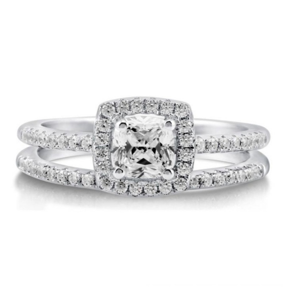 Sterling Silver Cushion Cut Wedding Set